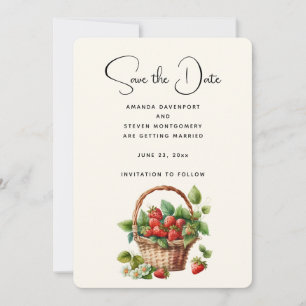 Fresh Strawberries in a Wicker Basket Save The Date