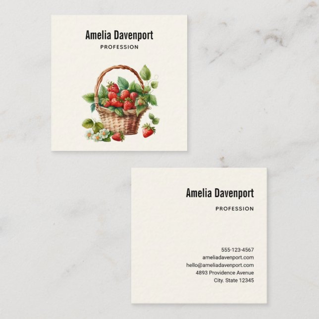 Fresh Strawberries in a Wicker Basket Square Business Card (Front/Back)