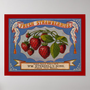 Fresh Strawberries Label Poster