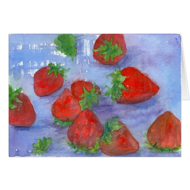 Fresh Strawberries Red Fruit Watercolor Art Blank (Front Horizontal)