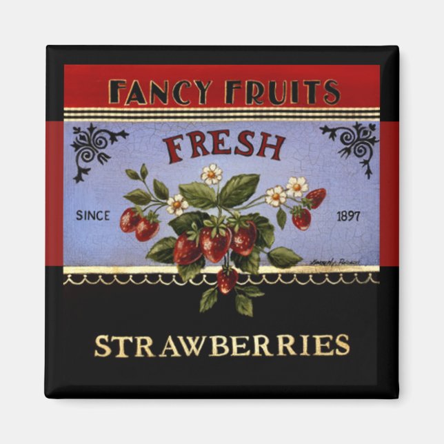 Fresh Strawberries Vintage Magnet (Front)