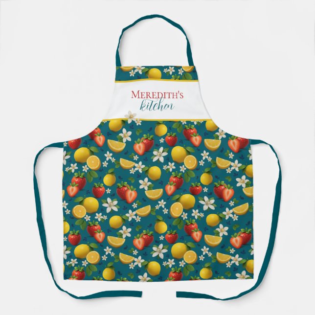 Fresh Strawberry and Lemon Pattern Apron (Front)