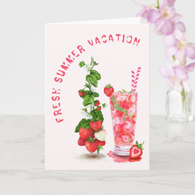 Fresh Strawberry Drink Summer Card (Orchid)