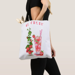 Fresh Strawberry Drink Tote Bag - Custom Text