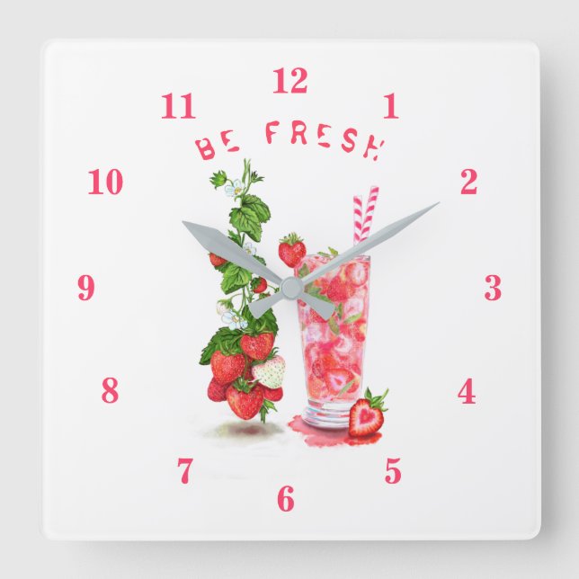 Fresh Strawberry Juice Cool Drink - Summer Fruits  Square Wall Clock (Front)