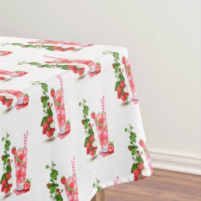 Fresh Strawberry Juice Cool Drink - Summer Party Tablecloth (In Situ)