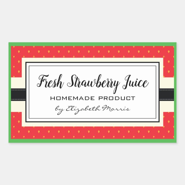 Fresh strawberry juice homemade product label (Front)