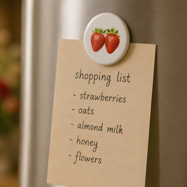 Fresh Strawberry Refrigerator Magnet (Cute strawberry magnet for cozy kitchens and shopping lists.)