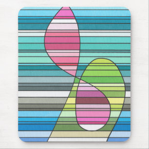 Fresh Striped Abstract Pink & Green Curved Shapes Mouse Mat