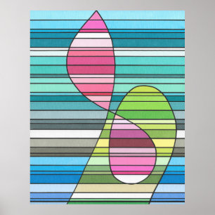 Fresh Striped Abstract Pink & Green Curved Shapes Poster