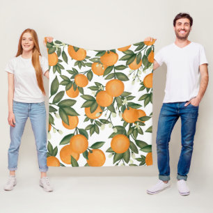 Fresh Summer Citrus Oranges Greenery Fleece Blanket