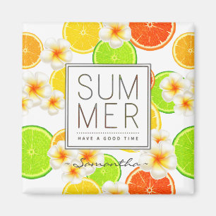Fresh Summer Fruits and Exotic Plumeria Flowers Magnet