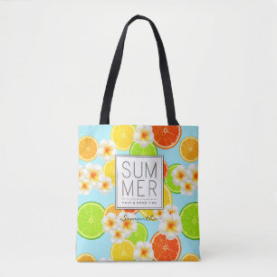 Fresh Summer Fruits and Exotic Plumeria Flowers Tote Bag