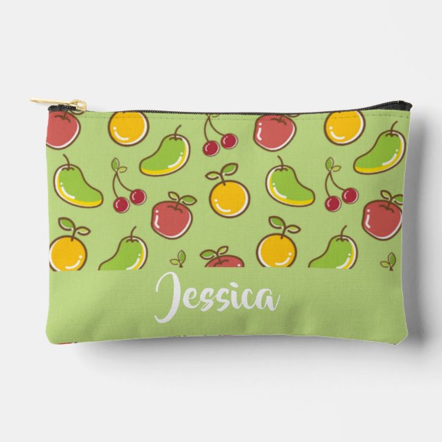 Fresh summer fruits green pattern accessory pouch (Front)