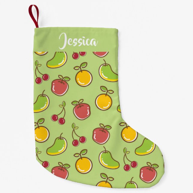 Fresh summer fruits green pattern small christmas stocking (Front)