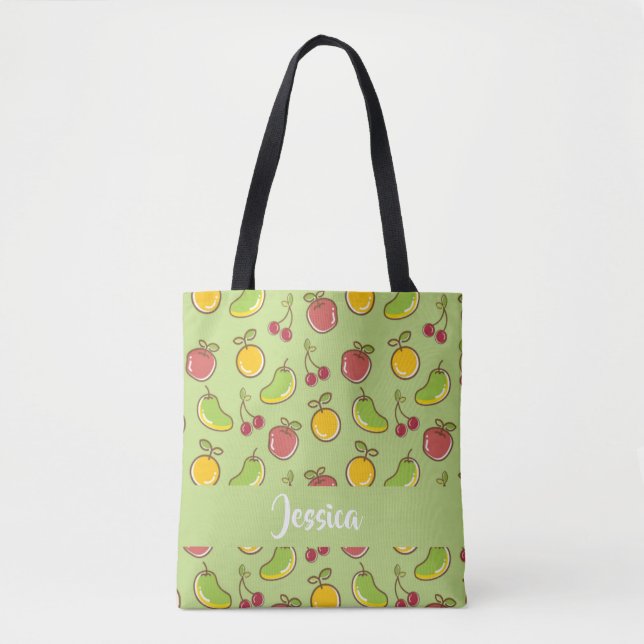 Fresh summer fruits green pattern tote bag (Front)