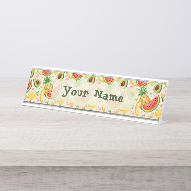 Fresh Summer Fruits Pattern Desk Name Plate (Front)