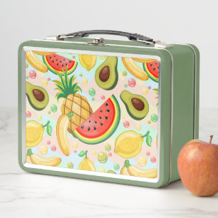 Fresh Summer Fruits Pattern Metal Lunch Box