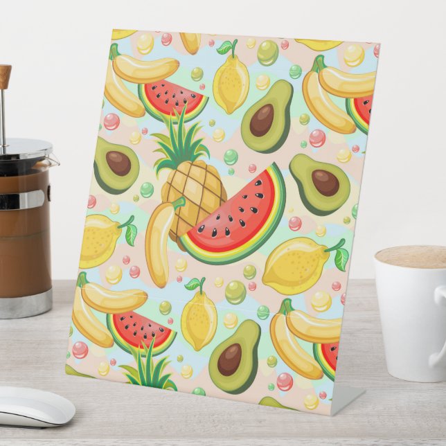 Fresh Summer Fruits Pattern Pedestal Sign (In SItu)
