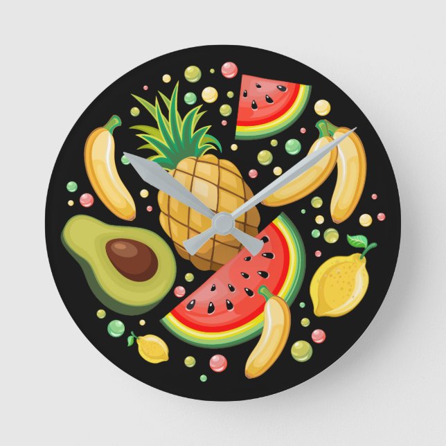 Fresh Summer Fruits Pattern Round Clock (Front)
