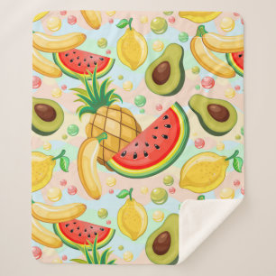 Fresh Summer Fruits Pattern Sherpa Blanket