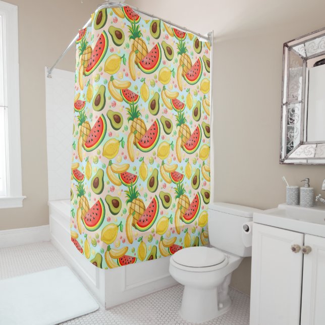 Fresh Summer Fruits Pattern Shower Curtain (In Situ)