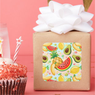 Fresh Summer Fruits Pattern Square Sticker