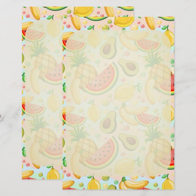 Fresh Summer Fruits Pattern Stationery (Front/Back)