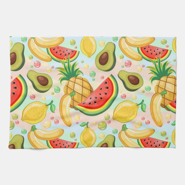 Fresh Summer Fruits Pattern Tea Towel (Horizontal)