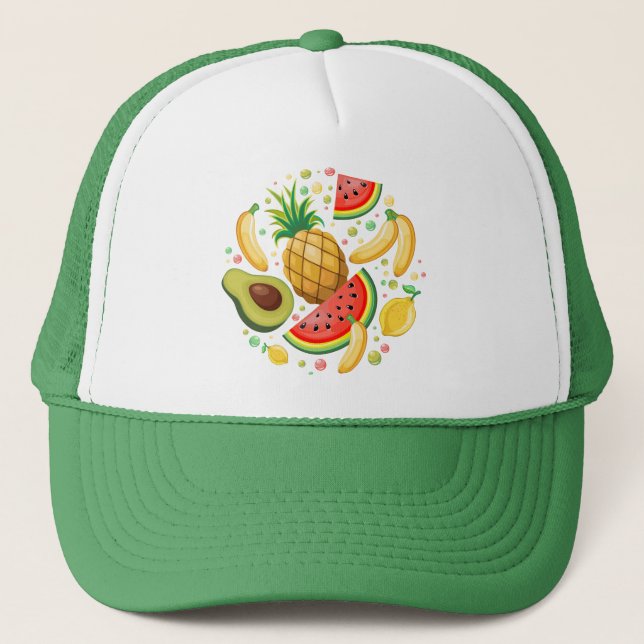 Fresh Summer Fruits Pattern Trucker Hat (Front)