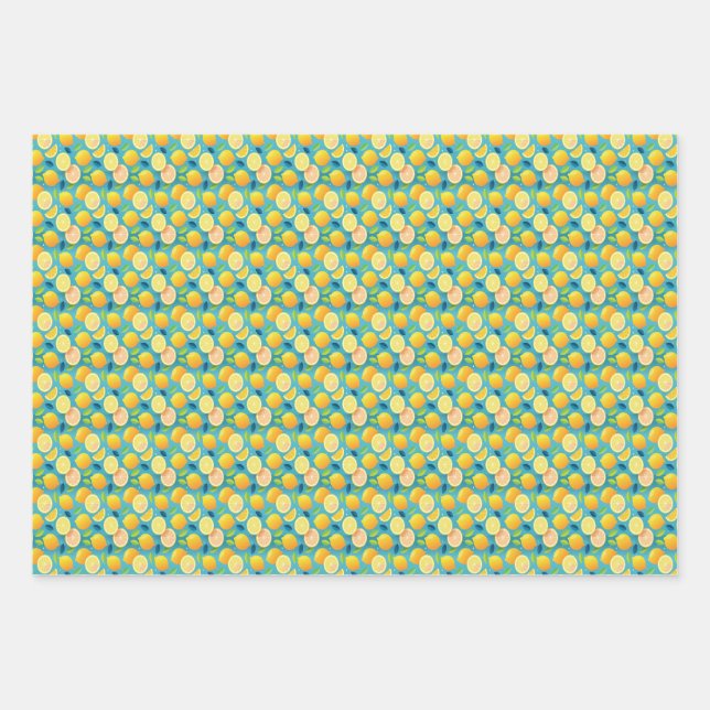 Fresh Summer Lemon Botanical Citrus  Wrapping Paper Sheet (Front 3)