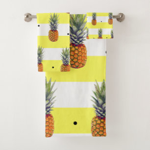 Fresh summer pineapple pattern polka dots & stripe bath towel set
