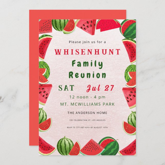 Fresh Summer Watermelons QR Code Family Reunion Invitation (Front/Back)
