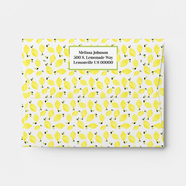 Fresh Summery Bright Lemon Pattern + Green Envelope (Back (Top Flap))