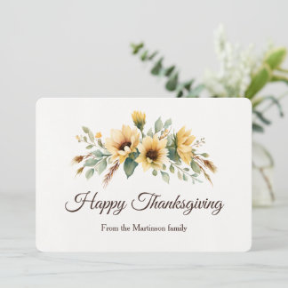 Fresh Sunflowers Happy Thanksgiving Fall Floral Holiday Card