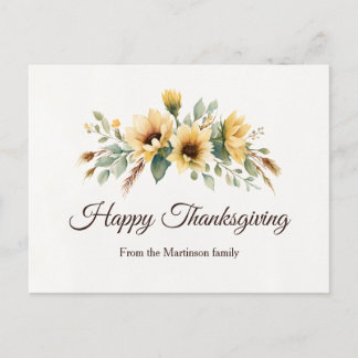 Fresh Sunflowers Happy Thanksgiving Fall Floral Holiday Postcard