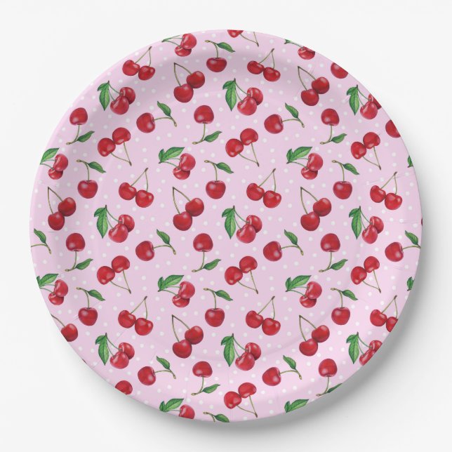 Fresh Sweet Cherries Paper Plate (Front)