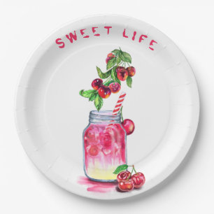 Fresh Sweet Cherry Juice Cool Drink - Summer Party Paper Plate