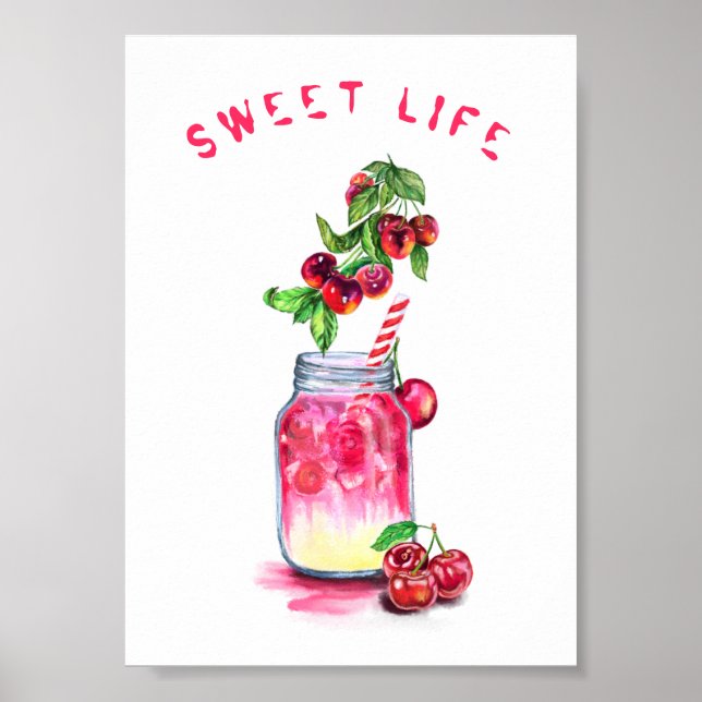 Fresh Sweet Cherry Juice Cool Drink - Summer Party Poster (Front)
