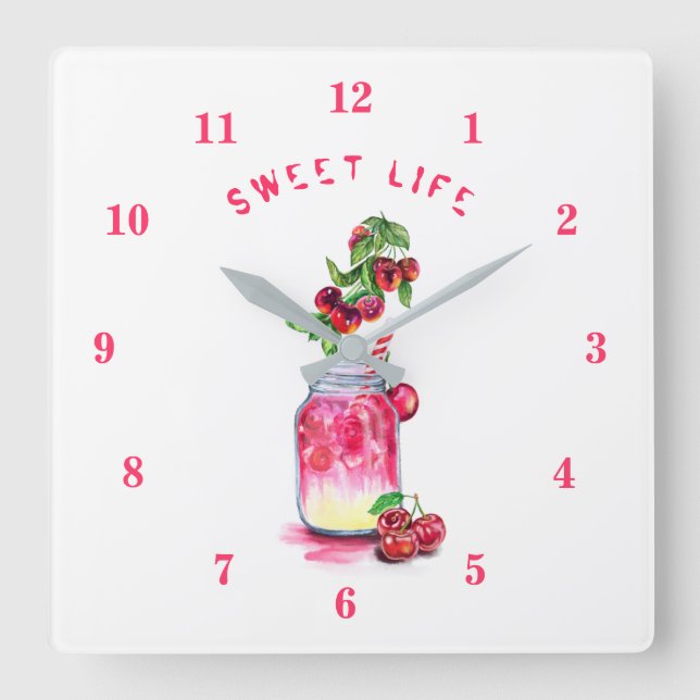 Fresh Sweet Cherry Juice Cool Drink - Summer Time Square Wall Clock (Front)