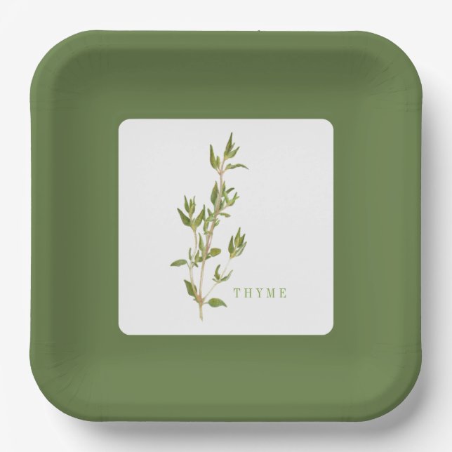 FRESH THYME 9" Square Paper Plates - Green (Front)