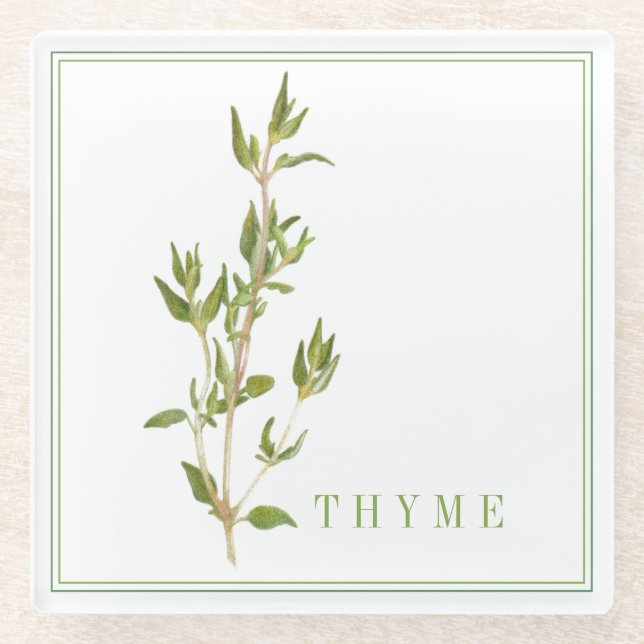 FRESH THYME Glass Beverage Coaster (Front)