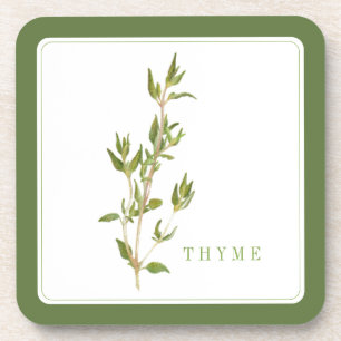 FRESH THYME Hard Plastic Coasters (+text) Green