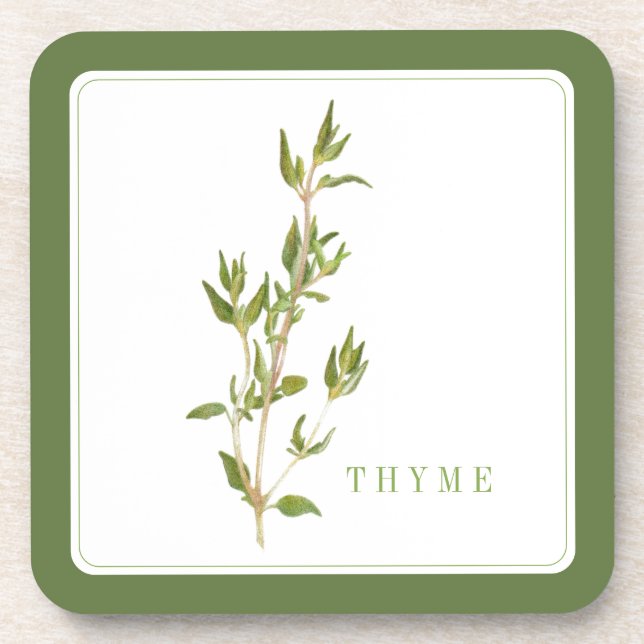 FRESH THYME Hard Plastic Coasters (+text) Green (Front)