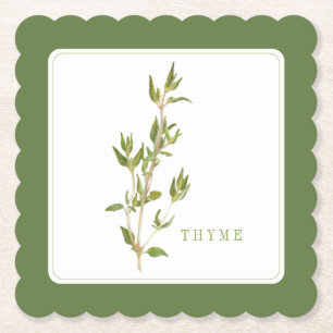 FRESH THYME Scalloped Square Coaster (+text) Green