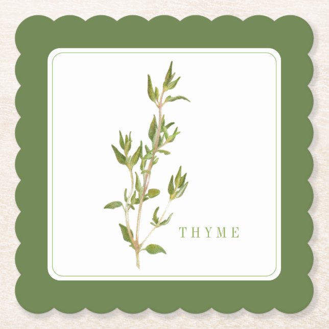 FRESH THYME Scalloped Square Coaster (+text) Green (Front)
