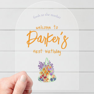 Fresh to the Market First Birthday Theme – Floral Acrylic Invitations