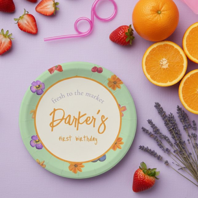 Fresh to the Market First Birthday Theme – Floral Paper Plate (Celebrate your little one’s first birthday with a fresh and vibrant theme! )
