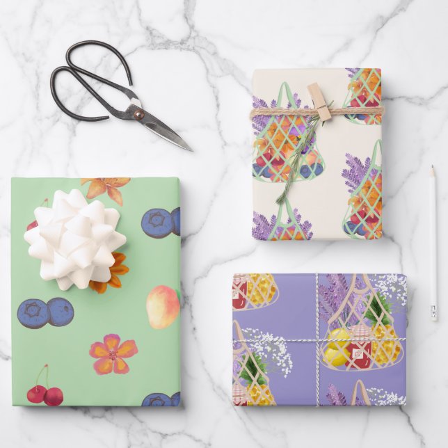 Fresh to the Market First Birthday Theme – Floral Wrapping Paper Sheet (Front)