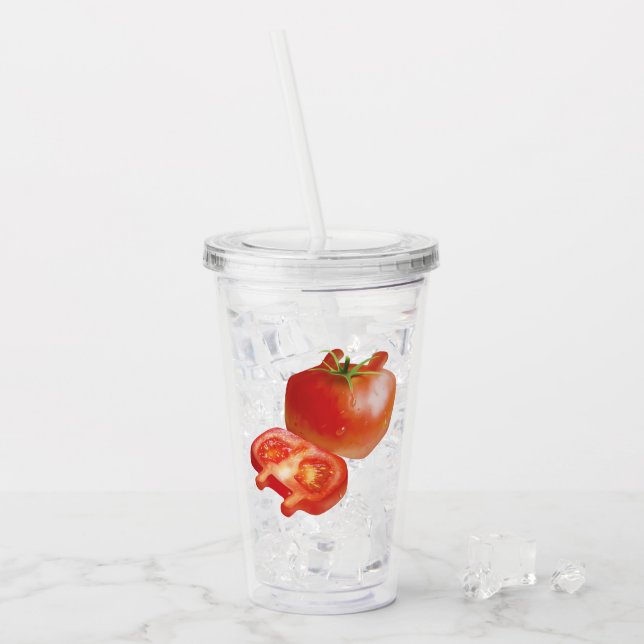 Fresh Tomato Pattern: Juicy Red Kitchen Art Acrylic Tumbler (Front Ice)